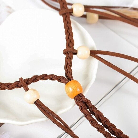 🆕 Bohemian Feather Hippie Hairband Indian Gypsy Headband White Brown Tassel NWT - Picture 5 of 9